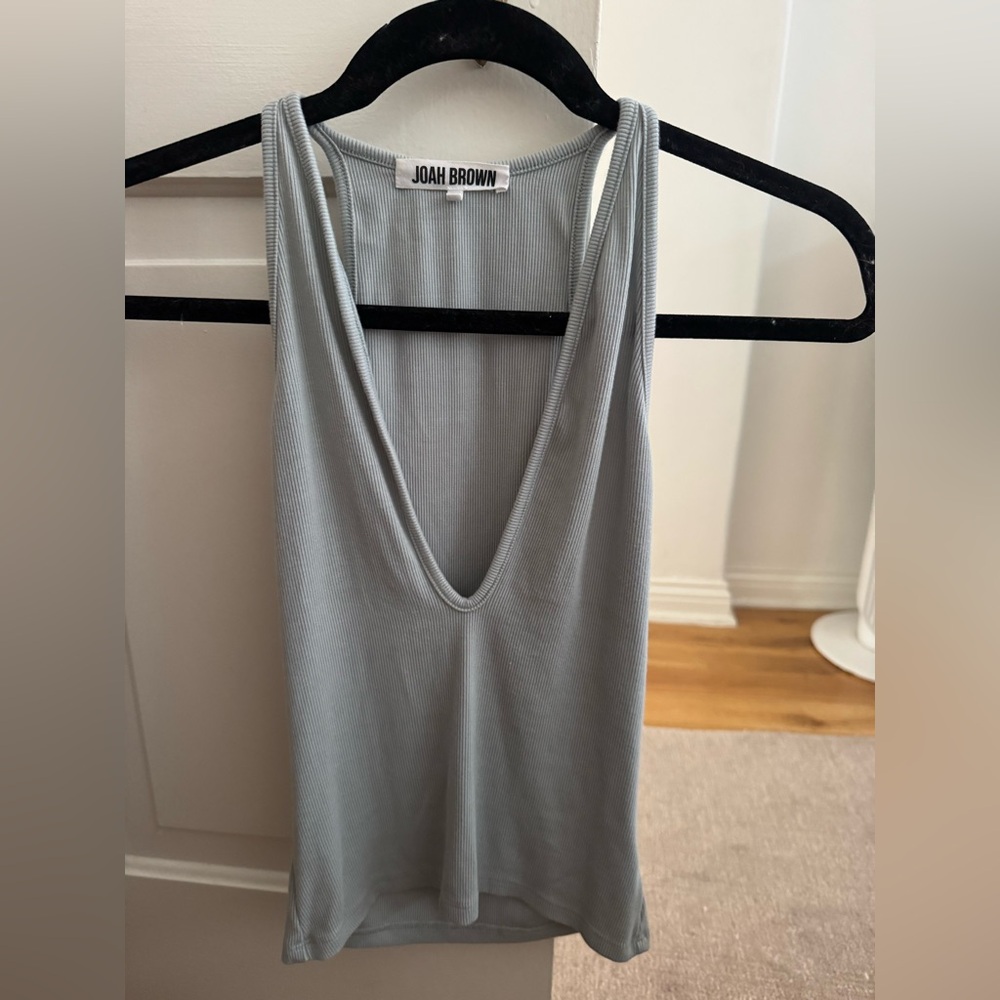 Joah Brown Light Gray Ribbed Tank Top (One Size)